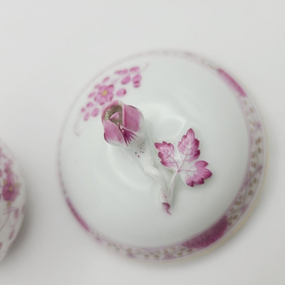 Meissen Indian Flower Pink Sugar Bowl Trinket Dish Pill Box Underside Flaw - Picture 10 of 12
